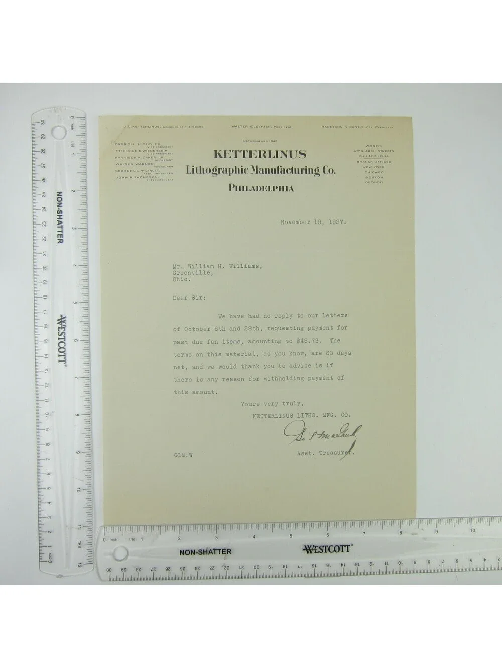 Vintage 1927 Letterhead Ketterlinus Lithographic Manufacturing Philadelphia PA